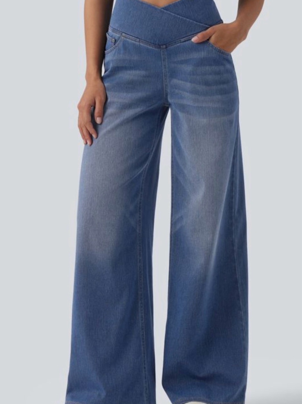Halara Flex™ Crossover High Waisted Tummy Control Wide Leg Casual Jeans - Picture 8 of 8
